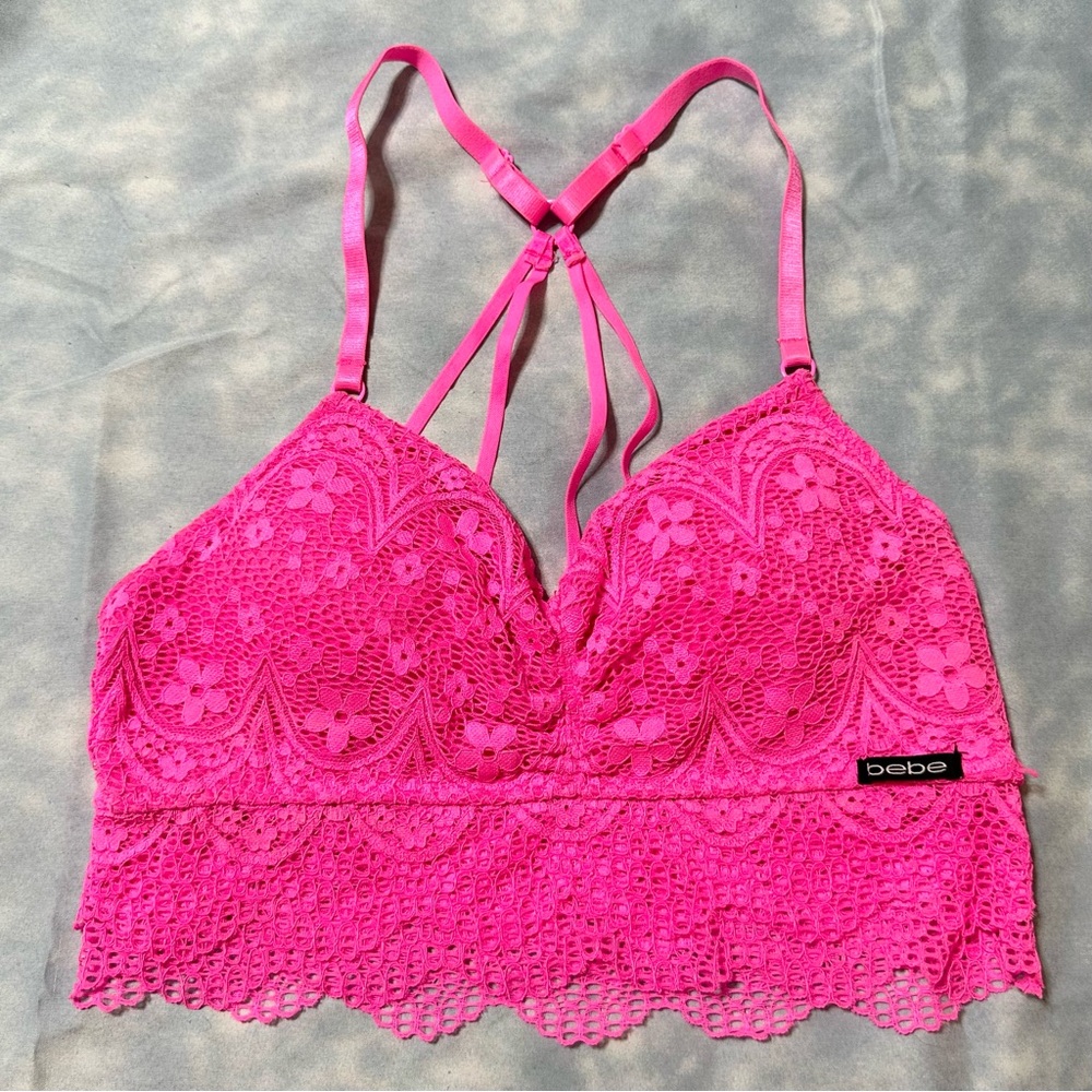 Bebe size medium neon hot pink lace padded bra